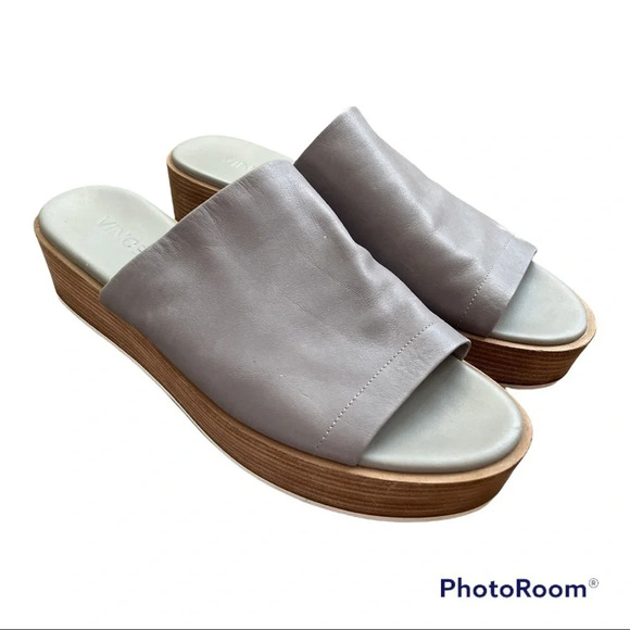 VINCE Leather Platform Slides Sandals 9.5 SASKIA PLATFORM SLIDE SANDALS, TRUFFLE - Picture 3 of 14